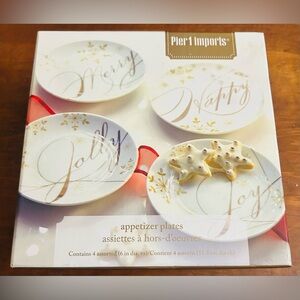 Pier 1 Imports Holiday ThemeAppetizer Plates 6” Holiday/Jolly/Joy/Merry~Set of